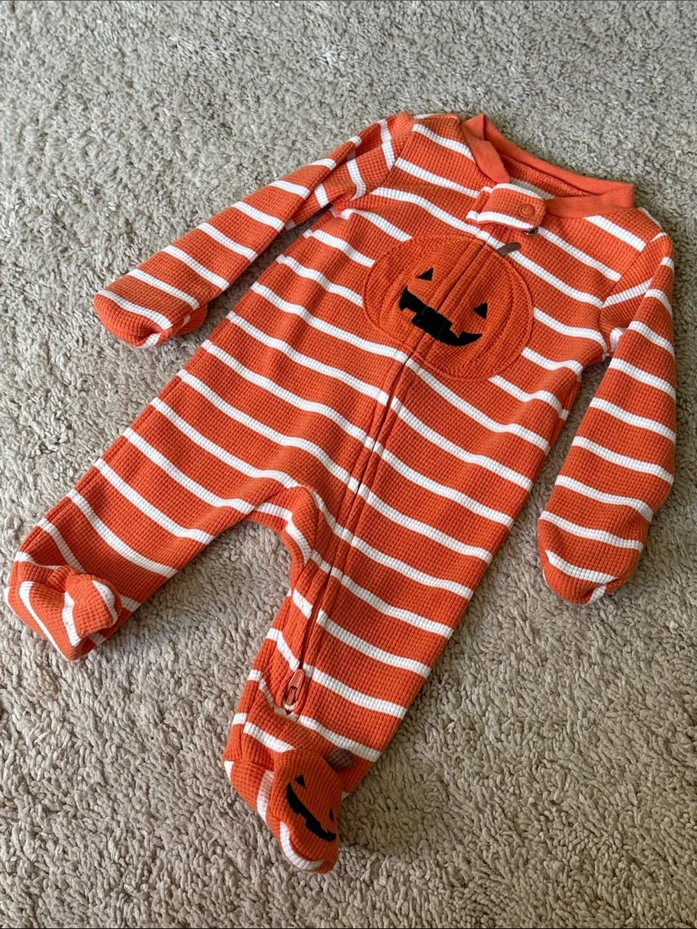Baby Unisex Carter's Orange and White Striped Pumpkin Footie size Newborn